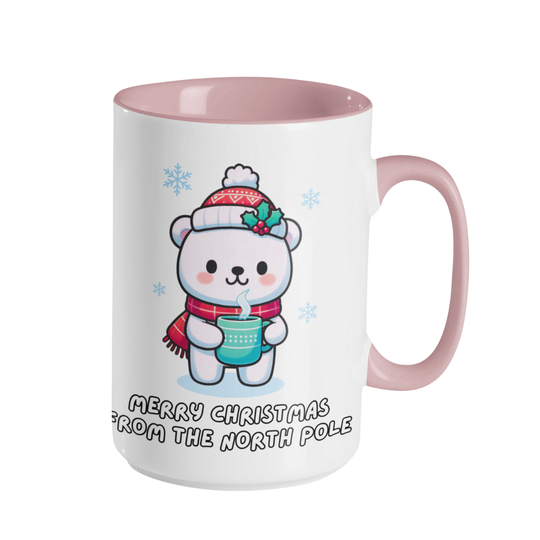 Taza de café con acento (11, 15 oz) - Navidad con oso polar