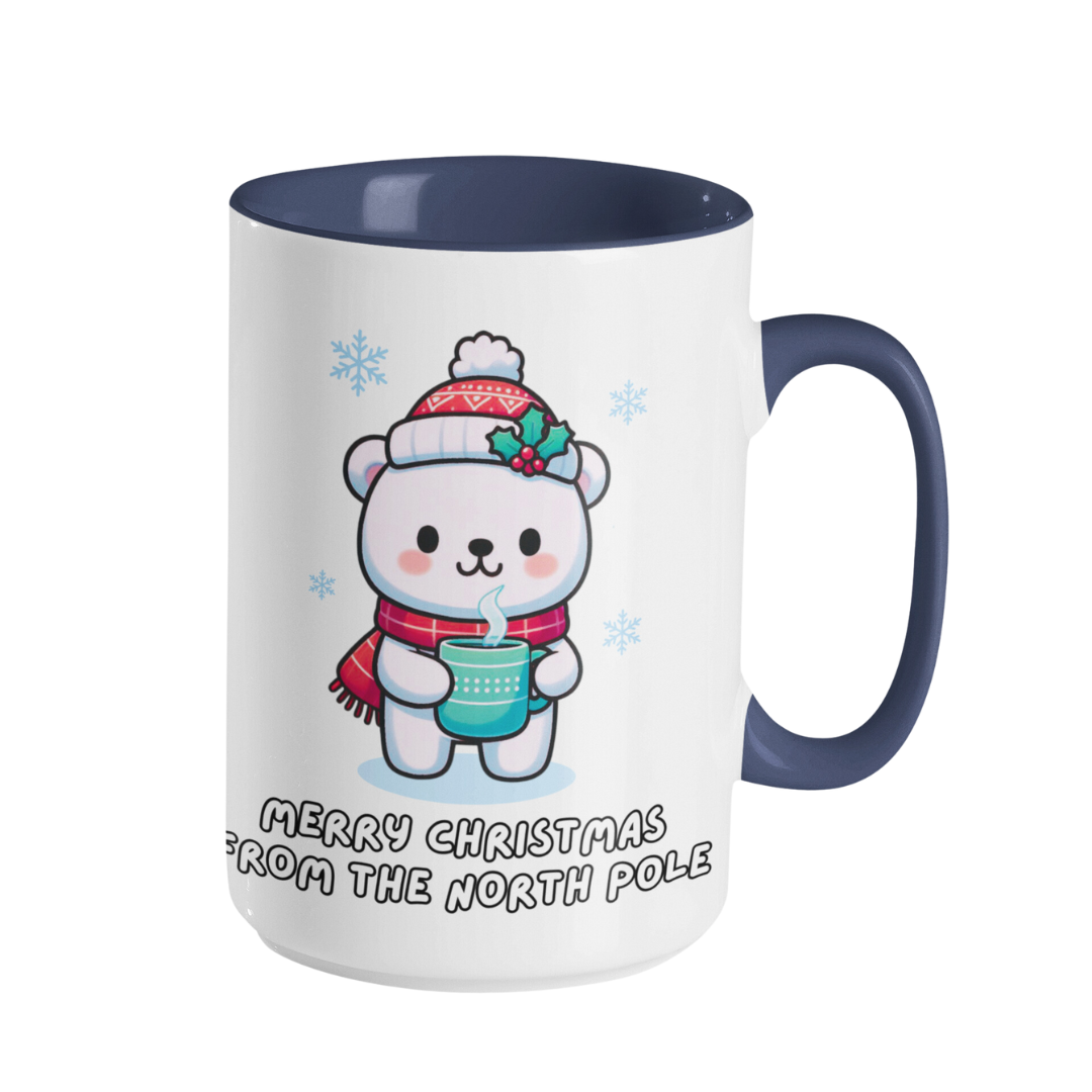 Taza de café con acento (11, 15 oz) - Navidad con oso polar