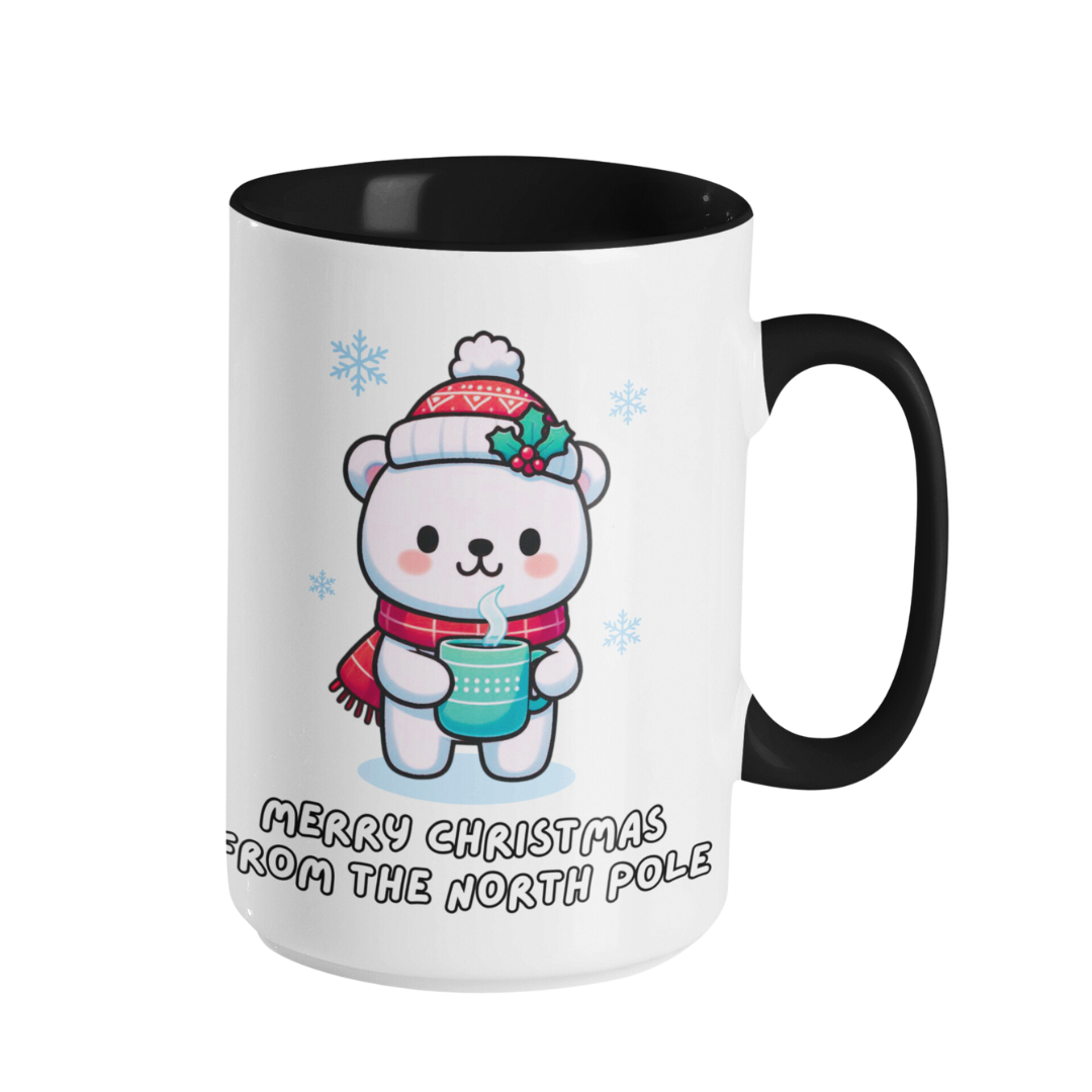 Taza de café con acento (11, 15 oz) - Navidad con oso polar